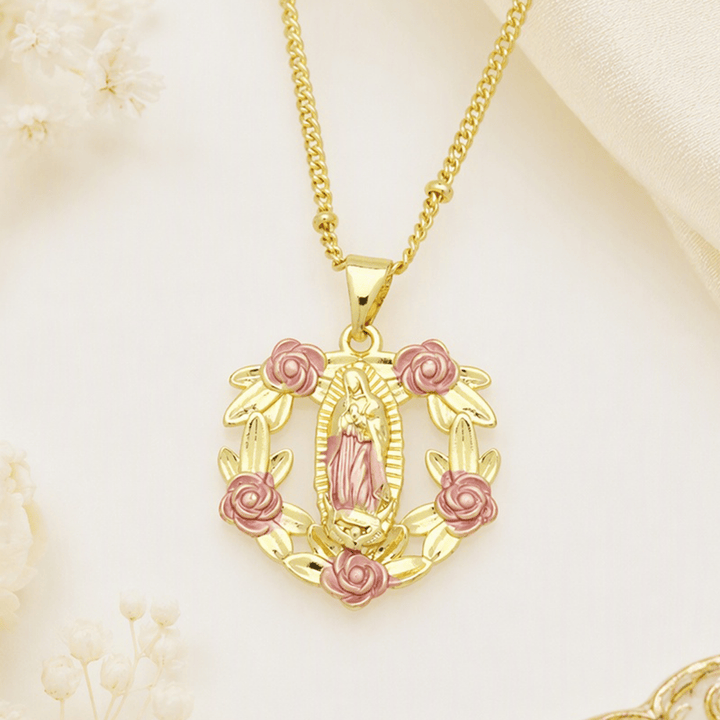 Christianartworkshop Devotion Inspired Enamel Copper St. Jude & Our Lady of Guadalupe Necklace - image 2