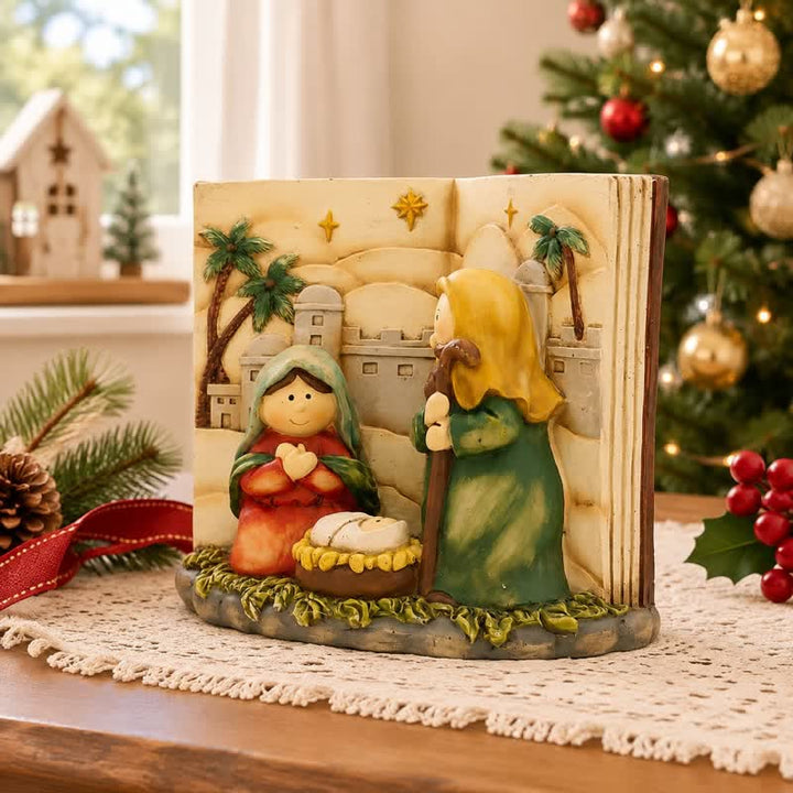 Christianartworkshop Resin Open Book Nativity Scene Tabletop Decor Holy Family Manger Figurine - Nativity - image 0