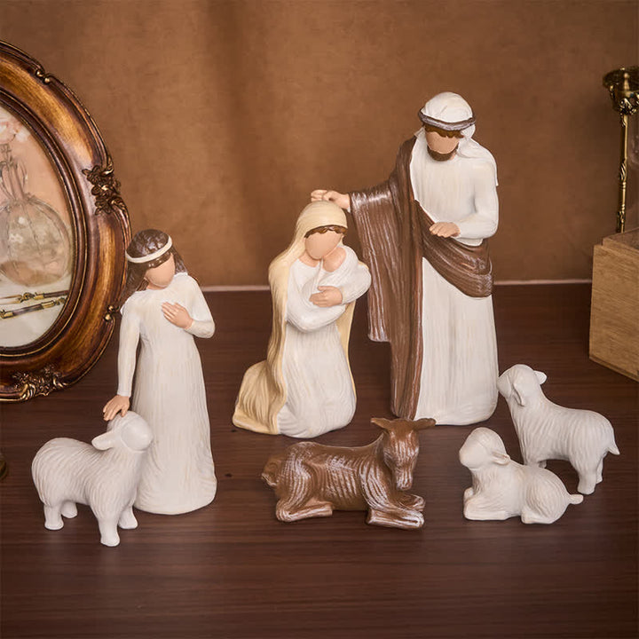 Christianartworkshop Resin Holy Family Nativity Figurine Set Manger Scene Tabletop Decor - Nativity 7Pcs/Set - image 0
