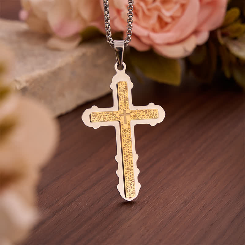 Christianartworkshop Curved Edge Prayer Verse Cross Necklace: Sacred Chest Marker of Heavenly Grace - image 2