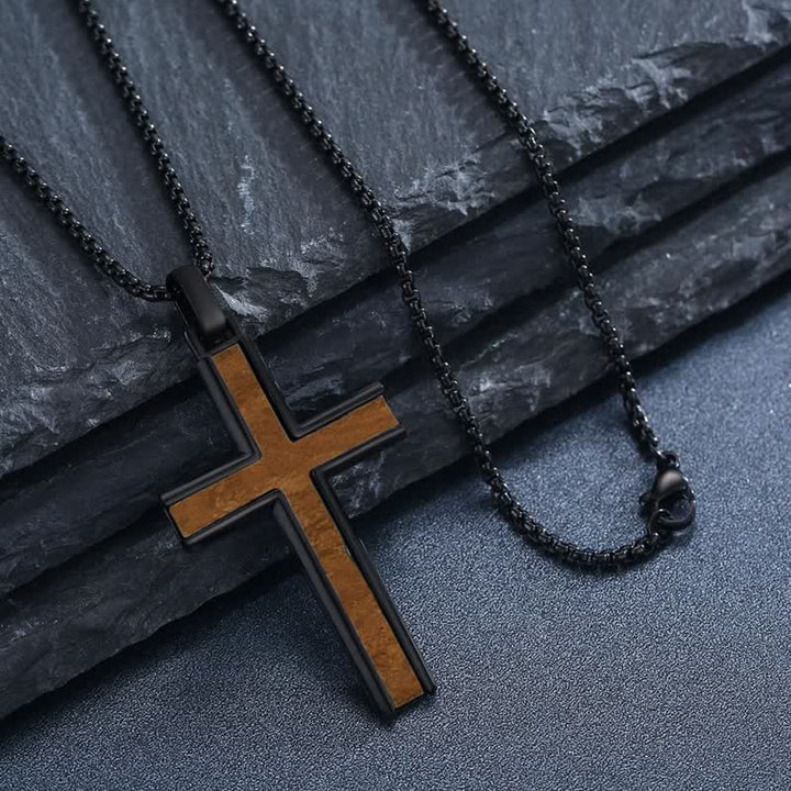 Christianartworkshop Sturdy Zinc Alloy Wood Cross Necklace: Heavenly Reminder for Daily Wear - Cross A - image 0