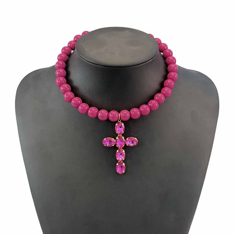 Christianartworkshop Rounded Plastic Bead Jeweled Cross Necklace: Marker for Quiet Meditation - image 4