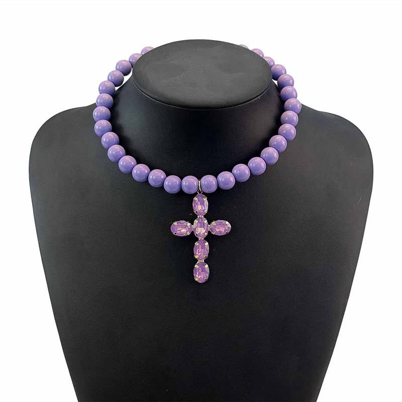 Christianartworkshop Rounded Plastic Bead Jeweled Cross Necklace: Marker for Quiet Meditation - Purple - image 18