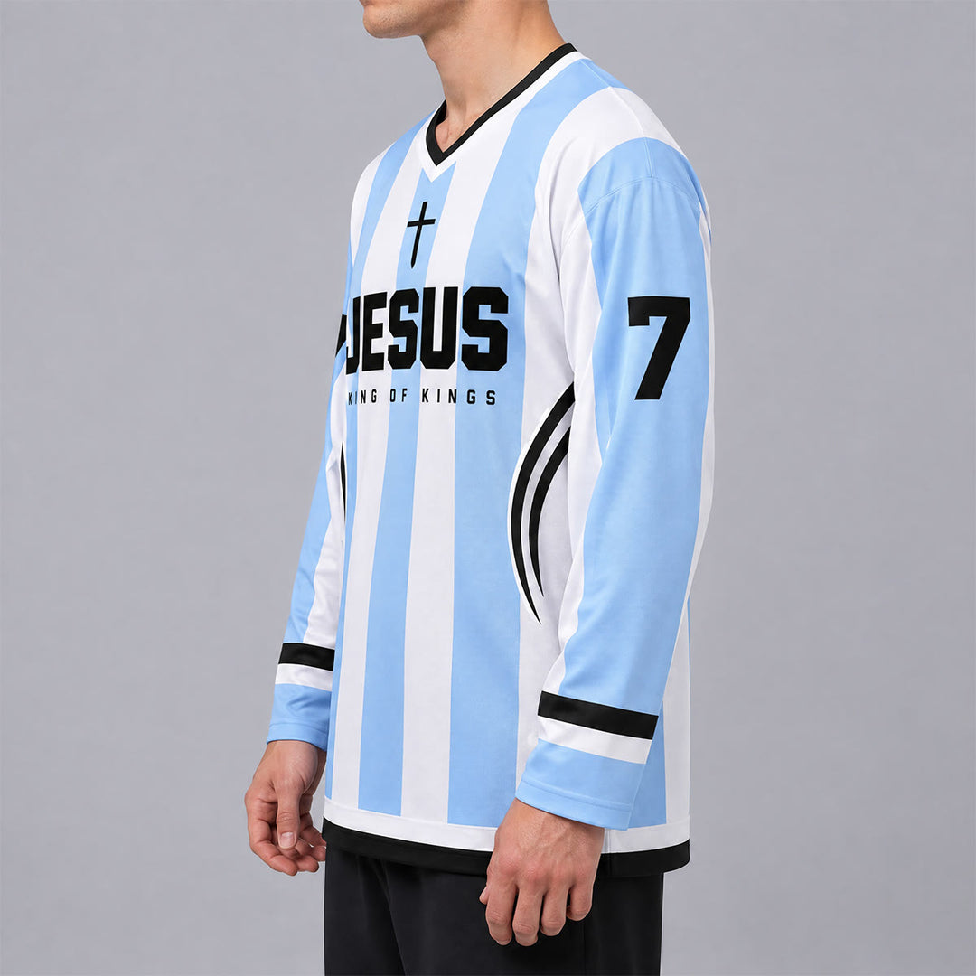 Christianartworkshop Jesus King Of Kings Striped Long Sleeve Hockey Jersey - image 2
