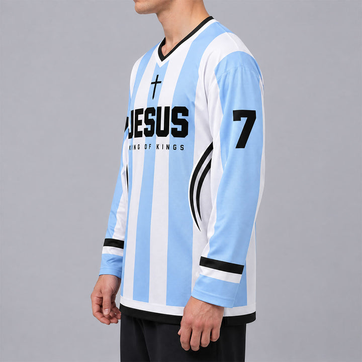 Christianartworkshop Jesus King Of Kings Striped Long Sleeve Hockey Jersey - image 2