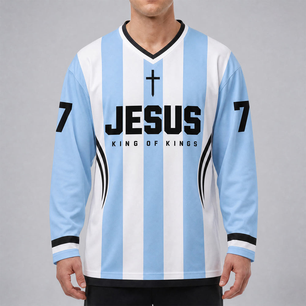 Christianartworkshop Jesus King Of Kings Striped Long Sleeve Hockey Jersey - image 1