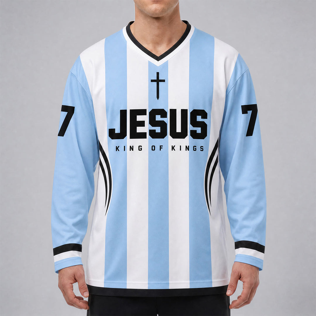 Christianartworkshop Jesus King Of Kings Striped Long Sleeve Hockey Jersey - image 1