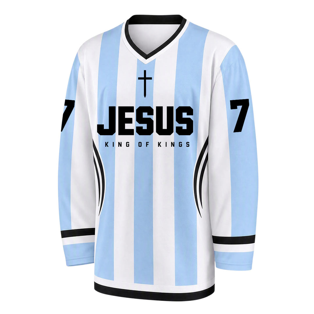 Christianartworkshop Jesus King Of Kings Striped Long Sleeve Hockey Jersey - image 6