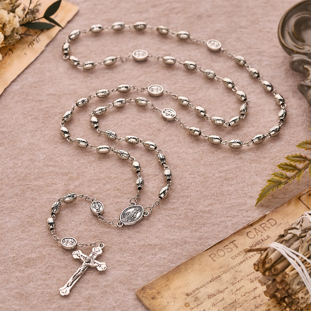 Christianartworkshop Embossed Alloy Rosary With Our Lady Miraculous Medal & Sacred Crucifix - image 3