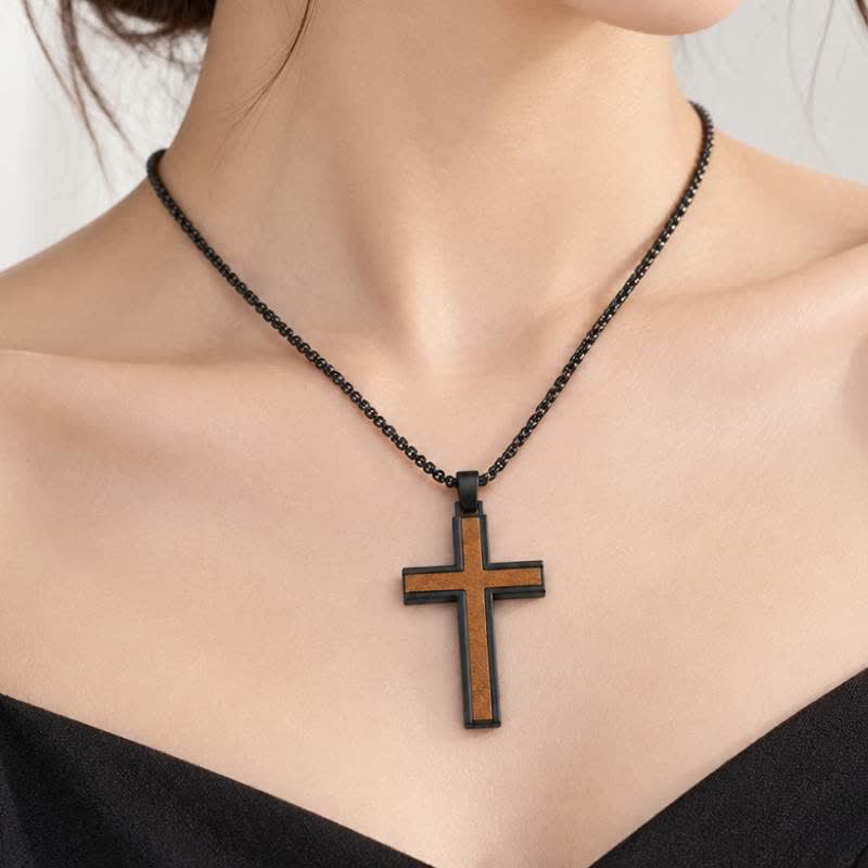 Christianartworkshop Sturdy Zinc Alloy Wood Cross Necklace: Heavenly Reminder for Daily Wear - image 2