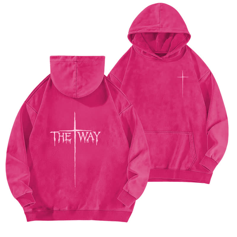 Christianartworkshop The Way Cross Front And Back Washed Hoodie - Rose - 5XL - image 9