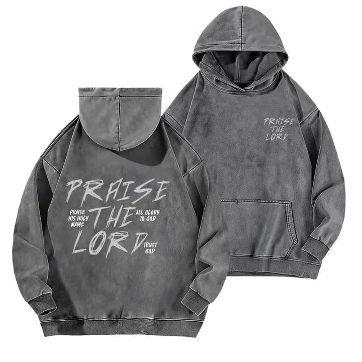 Christianartworkshop Praise The Lord Front And Back Washed Hoodie - Grey - 5XL - image 3