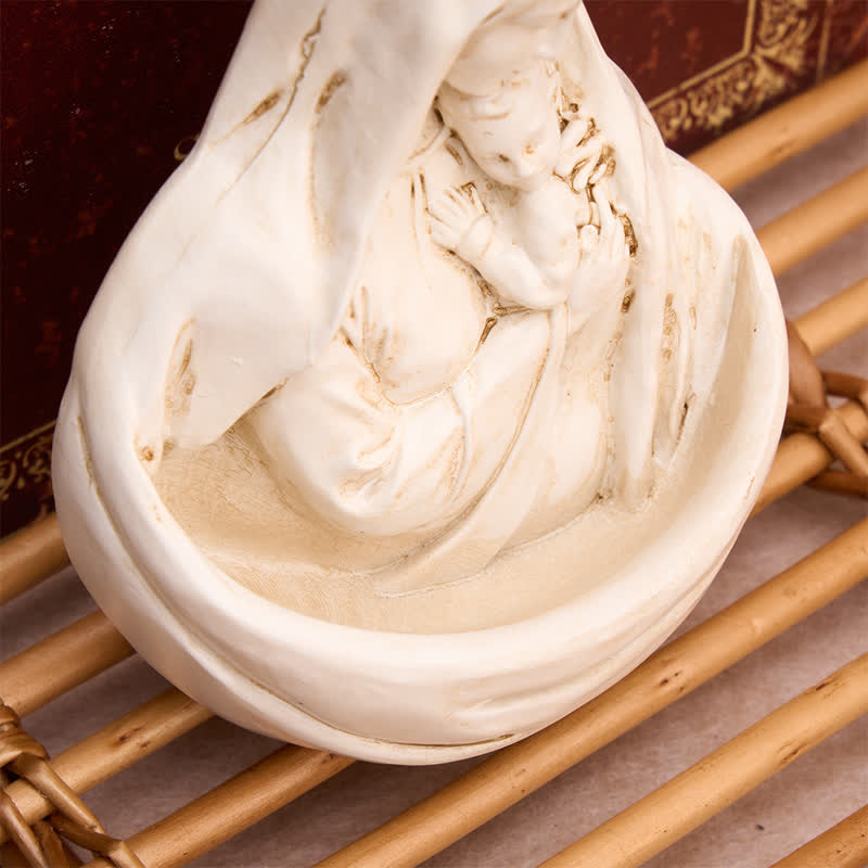 Christianartworkshop Hand-Carved Texture Our Lady Holding Child Holy Water Font - image 3