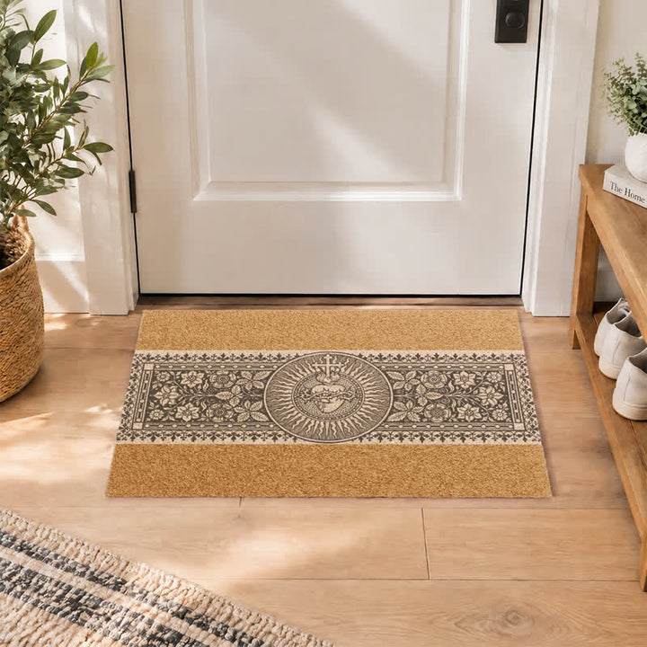 Christianartworkshop Engraved Style Sacred Heart Cross Doormat - image 2