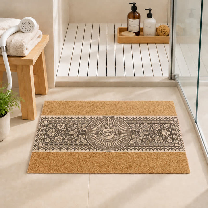 Christianartworkshop Engraved Style Sacred Heart Cross Doormat - image 1