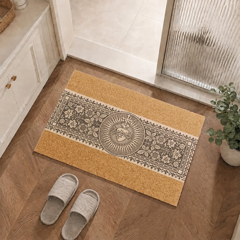 Christianartworkshop Engraved Style Sacred Heart Cross Doormat - image 0
