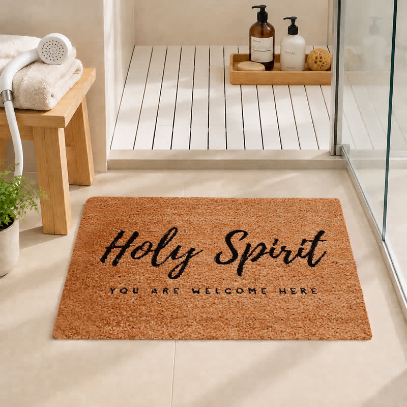 Christianartworkshop Hand Lettered Holy Spirit Entryway Coir Doormat - image 1