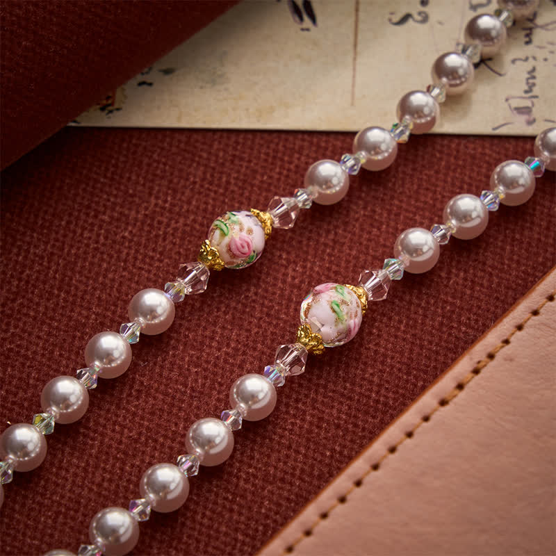 Christianartworkshop Pale Lavender Pearl Rosary With Floral Glass Beads & Rose Cross: Emblem of Gentle Marian Grace - image 6