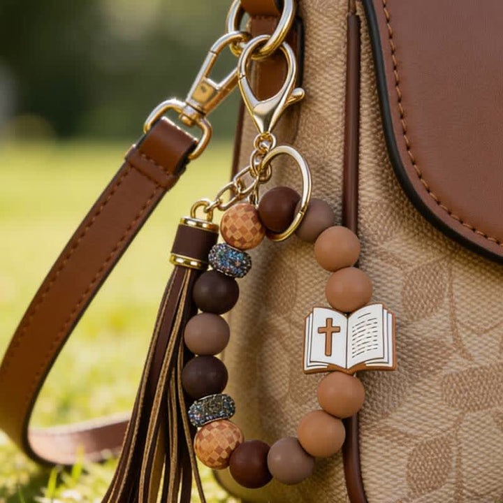 Christianartworkshop Multi-Bead Scripture Cross Silicone Keychain: Amulet of Quiet Divine Assurance - Key wristlet - Brown - image 10