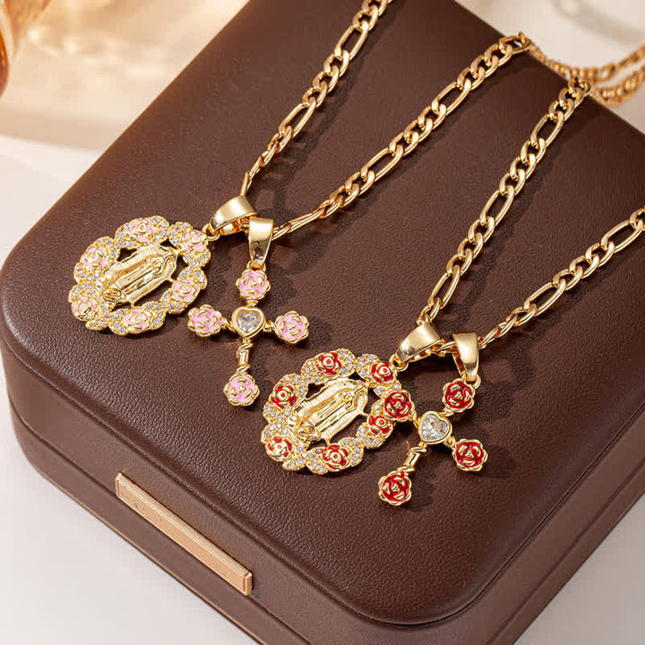 Christianartworkshop Rose Framed Our Lady of Guadalupe & Jeweled Cross Necklace - image 1