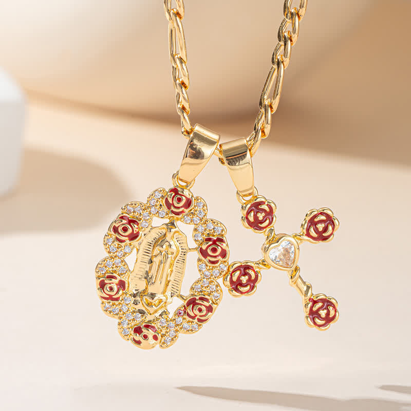 Christianartworkshop Rose Framed Our Lady of Guadalupe & Jeweled Cross Necklace - image 4