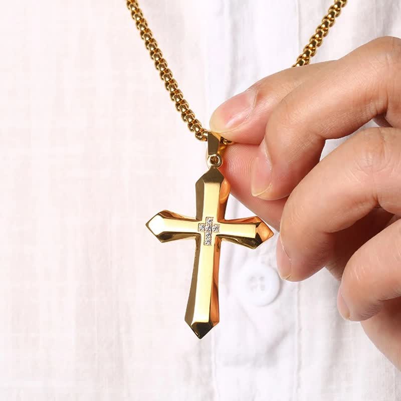 Christianartworkshop Three-Styled Stainless Steel Sculpted Cross Pendant Necklace - Golden - image 2