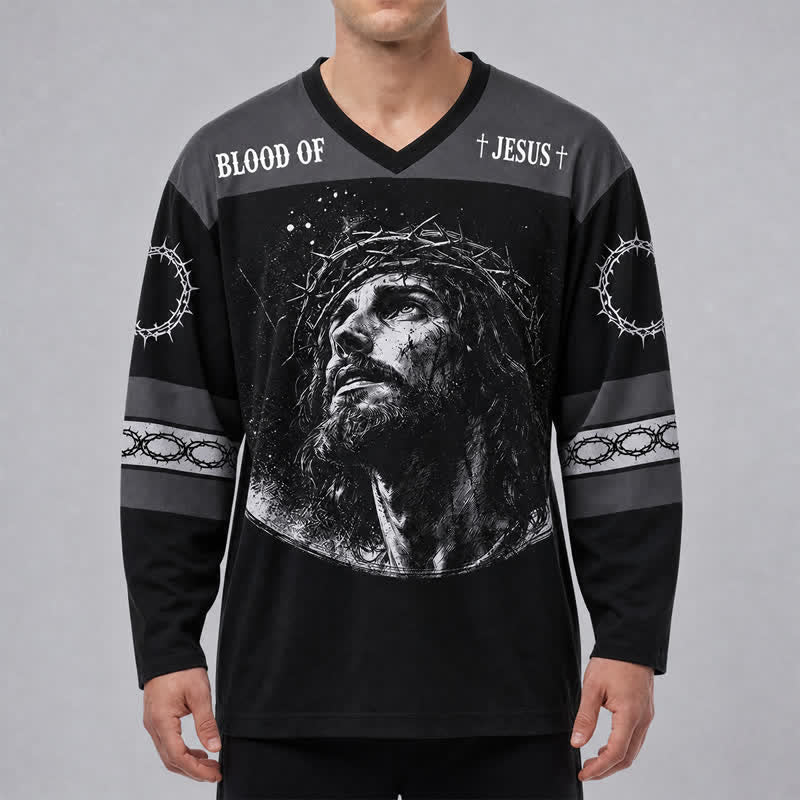 Christianartworkshop Psalm 23 Blood Of Jesus Black Hockey Jersey - image 3