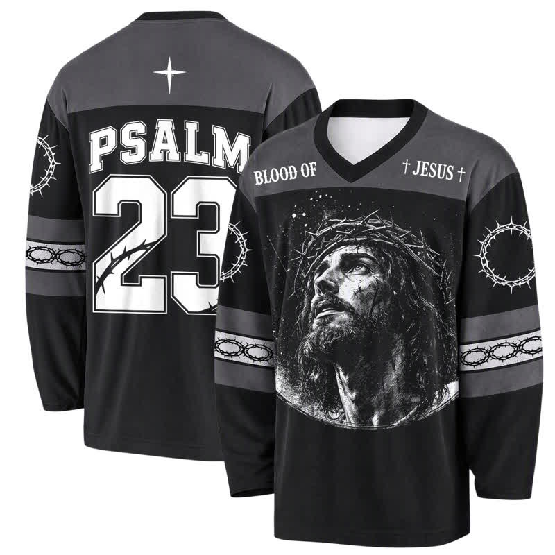 Christianartworkshop Psalm 23 Blood Of Jesus Black Hockey Jersey - 5XL - image 0