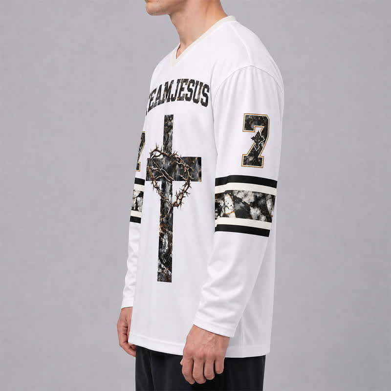 Christianartworkshop Team Jesus Number 7 V Neck Hockey Jersey - image 5