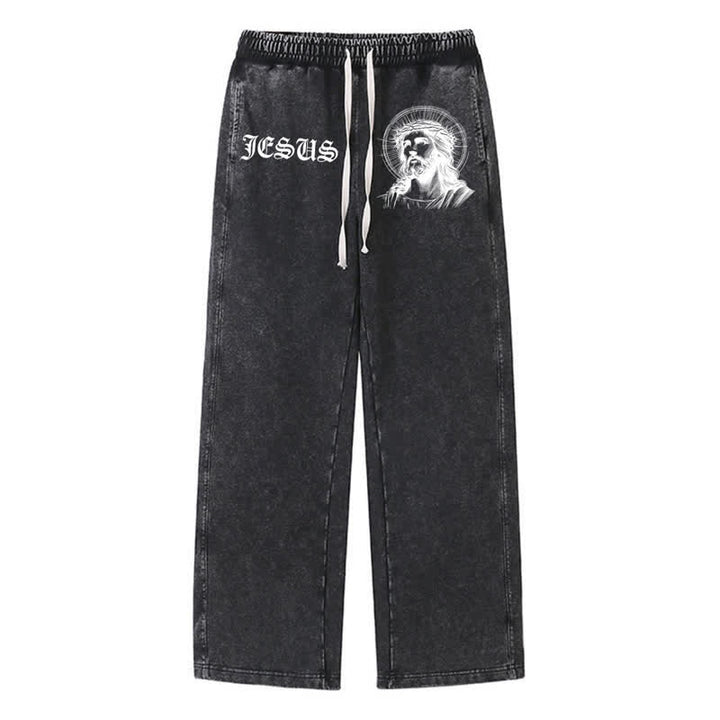 Christianartworkshop Jesus Portrait Gothic Script Blush Washed Sweatpants - Black - 2XL - image 8
