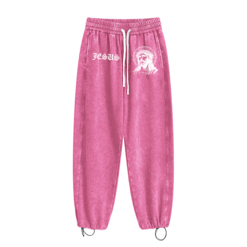 Christianartworkshop Jesus Portrait Gothic Script Blush Washed Sweatpants - image 42
