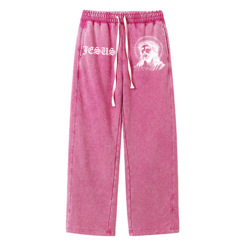 Christianartworkshop Jesus Portrait Gothic Script Blush Washed Sweatpants - Rose - 2XL - image 40