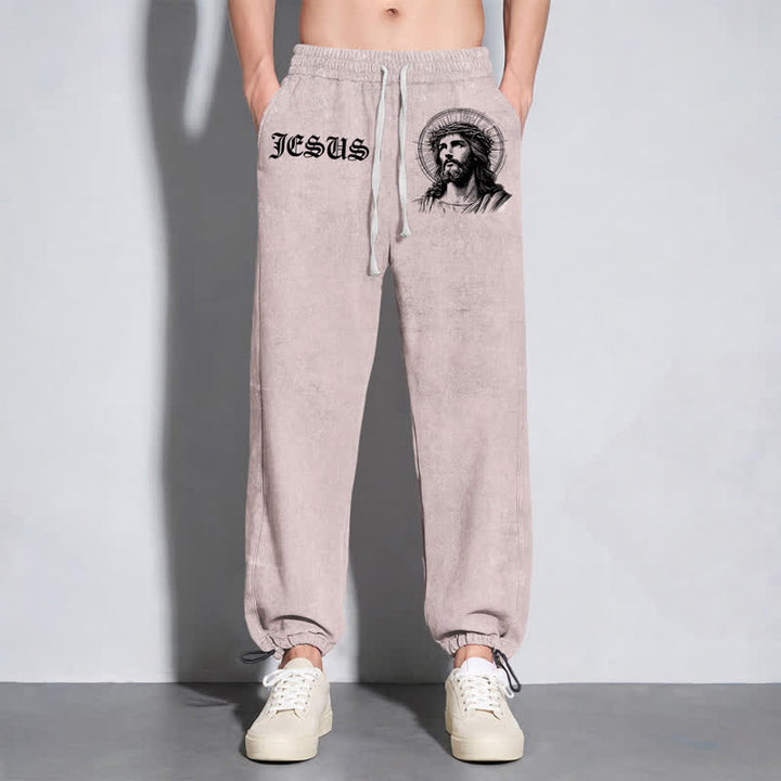 Christianartworkshop Jesus Portrait Gothic Script Blush Washed Sweatpants - image 6
