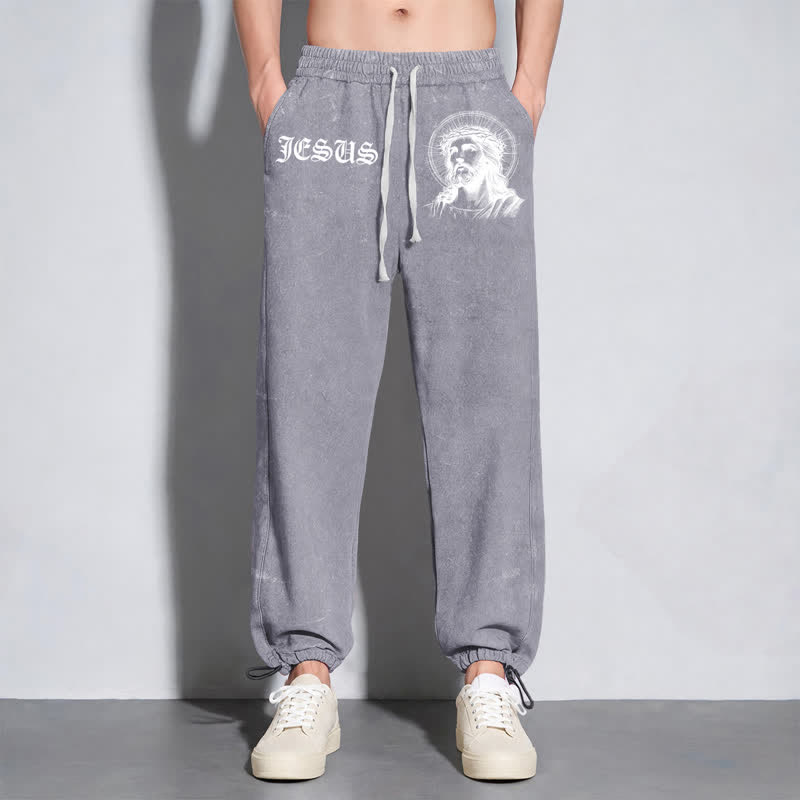 Christianartworkshop Jesus Portrait Gothic Script Blush Washed Sweatpants - image 22