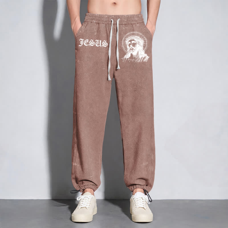 Christianartworkshop Jesus Portrait Gothic Script Blush Washed Sweatpants - image 38