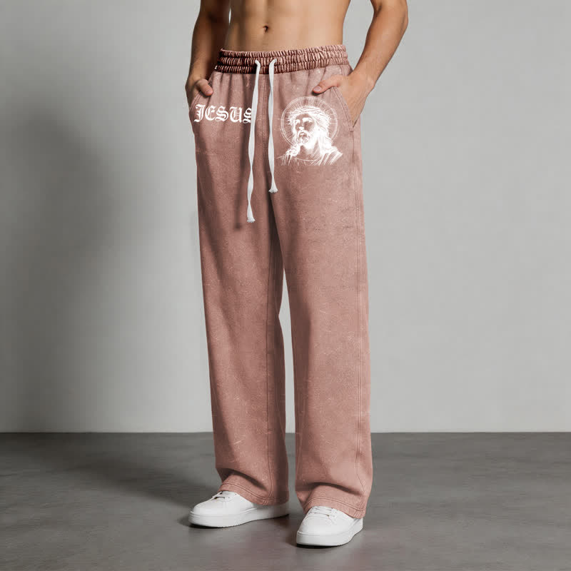 Christianartworkshop Jesus Portrait Gothic Script Blush Washed Sweatpants - image 36