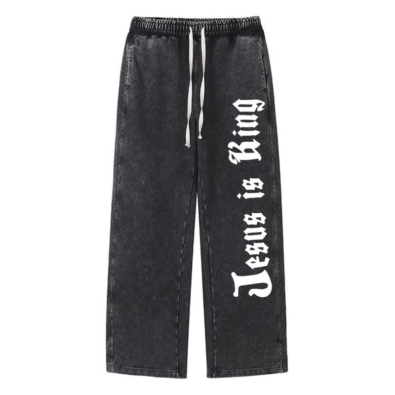 Christianartworkshop Black Gothic Script Streetwear Washed Sweatpants - Black - 2XL - image 0
