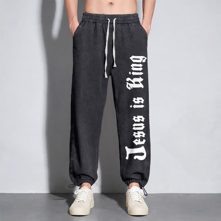 Christianartworkshop Black Gothic Script Streetwear Washed Sweatpants - image 6