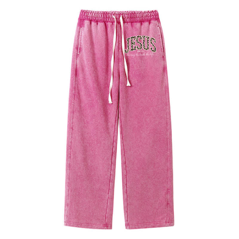 Christianartworkshop Jesus Script Blush Streetwear Drawstring Washed Sweatpants - Rose - 2XL - image 16
