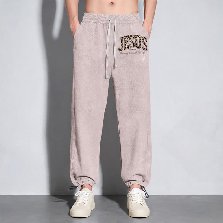 Christianartworkshop Jesus Script Blush Streetwear Drawstring Washed Sweatpants - image 6