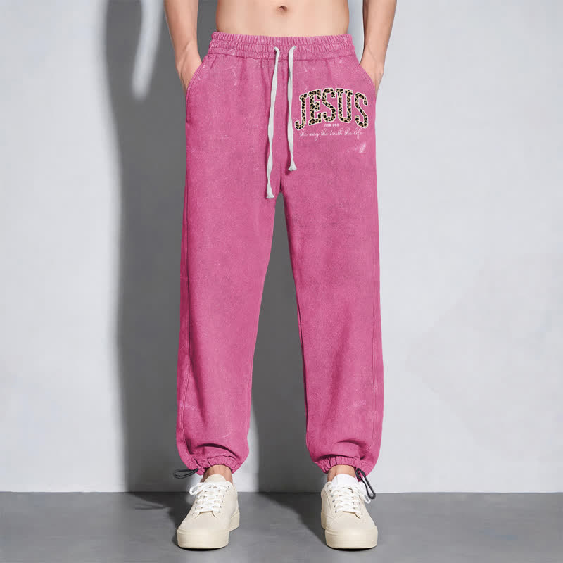 Christianartworkshop Jesus Script Blush Streetwear Drawstring Washed Sweatpants - image 22
