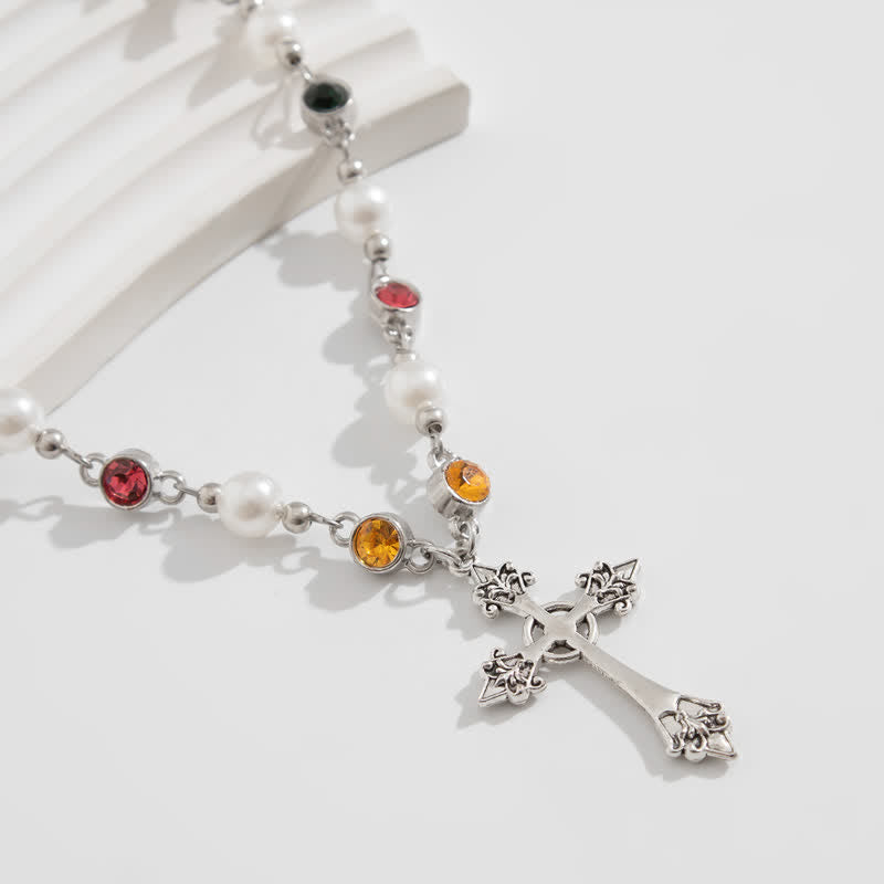 Christianartworkshop Faux Pearl Beaded Zinc Alloy Cross Necklace: Emblem of Soft Heavenly Shelter - image 3