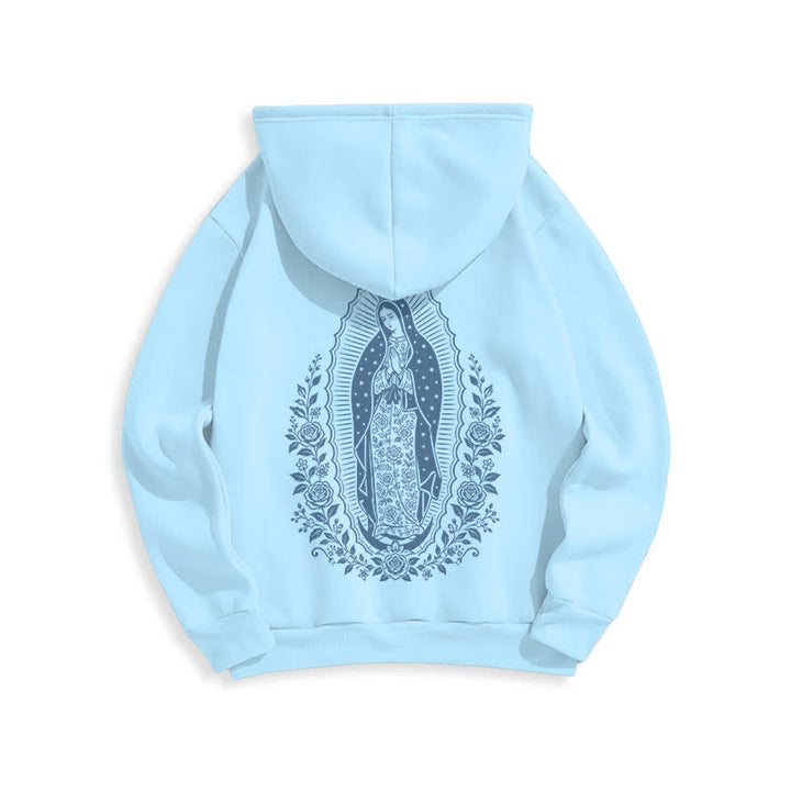 Christianartworkshop Light Blue Madonna Floral Streetwear Pullover Hoodie - image 1