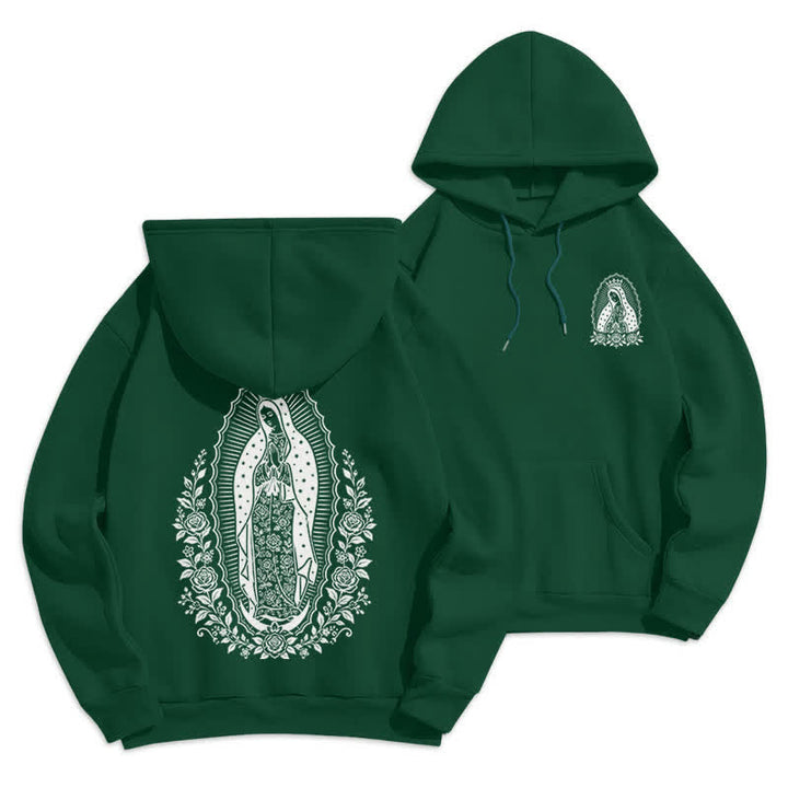 Christianartworkshop Light Blue Madonna Floral Streetwear Pullover Hoodie - Green - 2XL - image 18