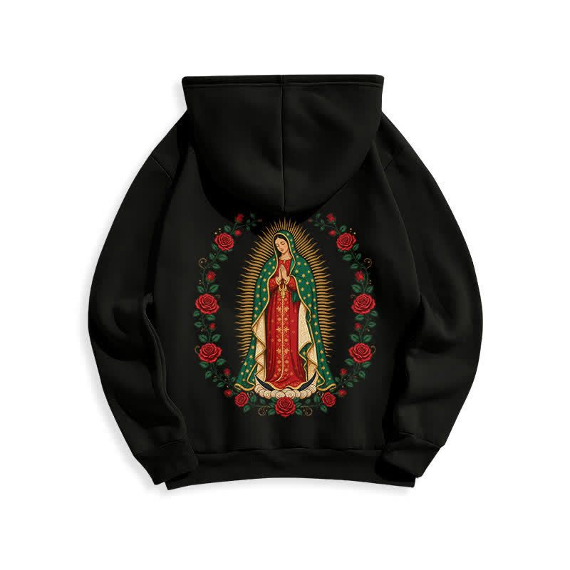 Christianartworkshop Sacred Rose Madonna White Fleece Lined Hoodie - image 4