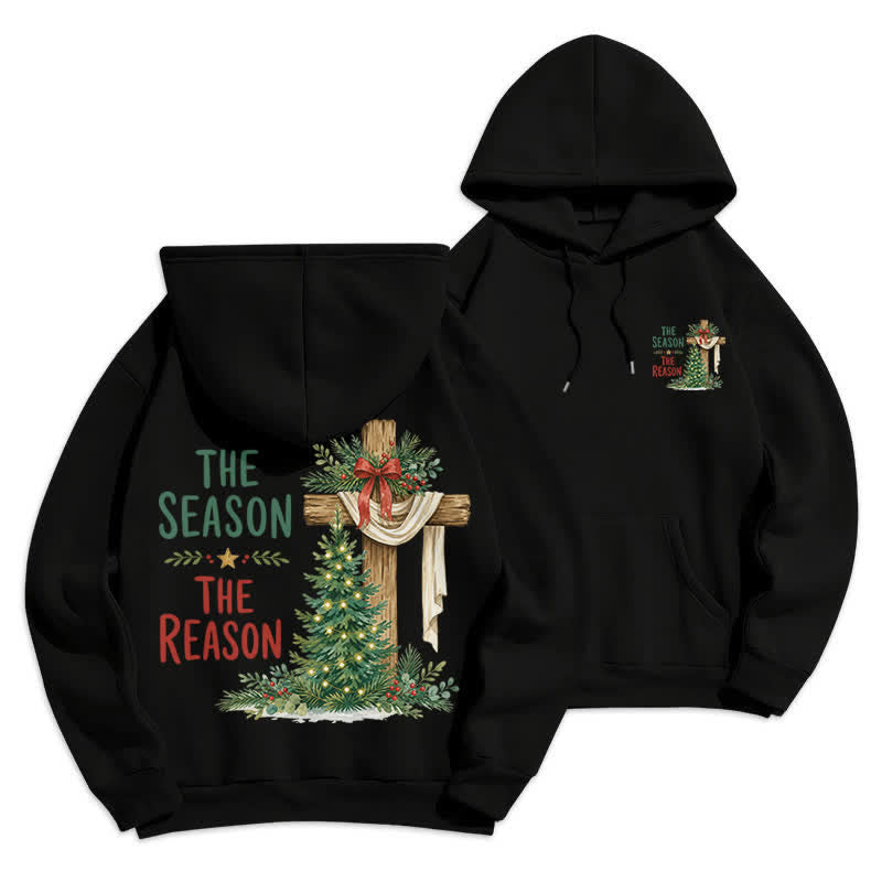 Christianartworkshop The Season The Reason White Cross Christmas Hoodie - Black - 2XL - image 6