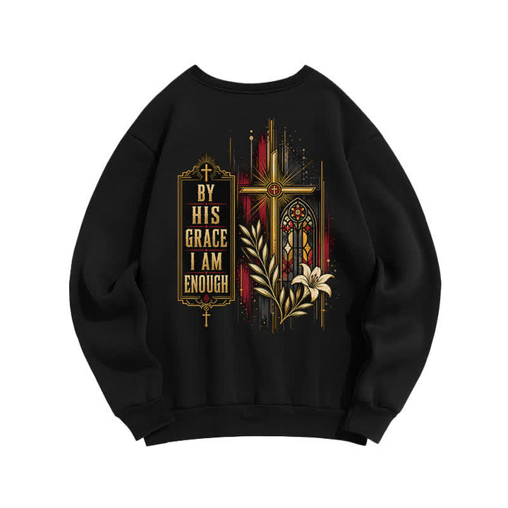 Christianartworkshop By His Grace Stained Glass Cross Black Crewneck Sweatshirt - image 1