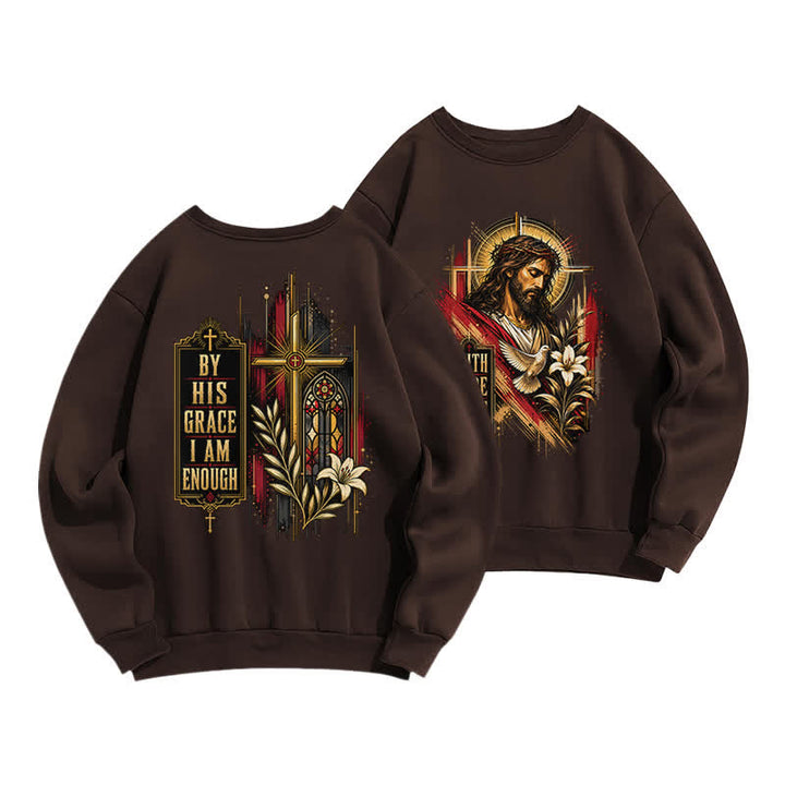 Christianartworkshop By His Grace Stained Glass Cross Black Crewneck Sweatshirt - Brown - 2XL - image 9