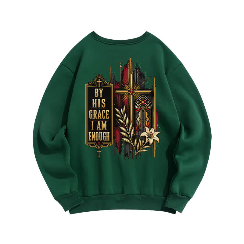 Christianartworkshop By His Grace Stained Glass Cross Black Crewneck Sweatshirt - image 13