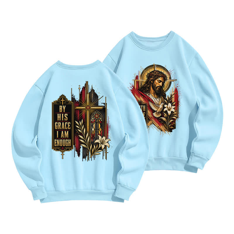 Christianartworkshop By His Grace Stained Glass Cross Black Crewneck Sweatshirt - Blue - 2XL - image 3
